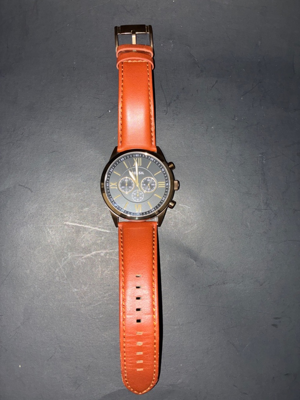 Fossil Cognac Brown Leather Strap Watch with Gold Accents